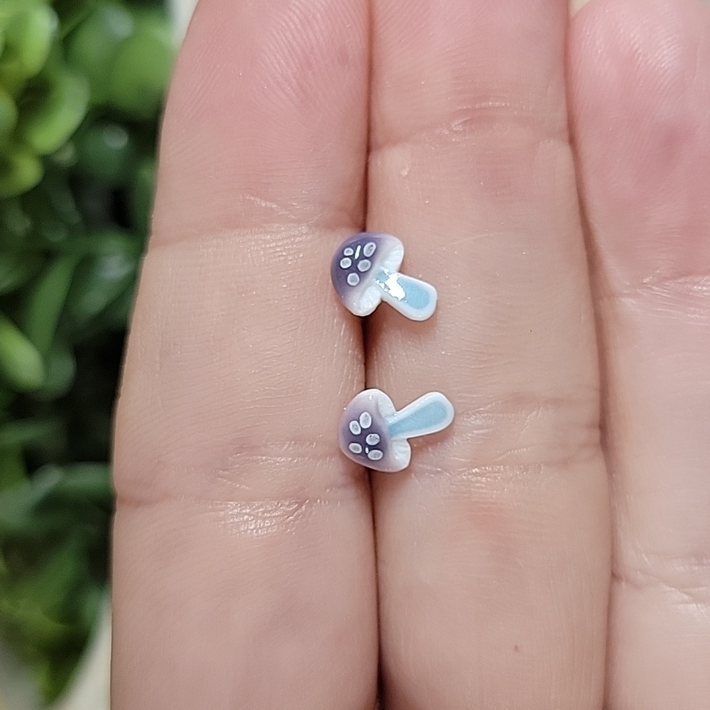 🔥LAST PAIR🔥 Tiny Ceramic Mushroom Stud Earrings, violet